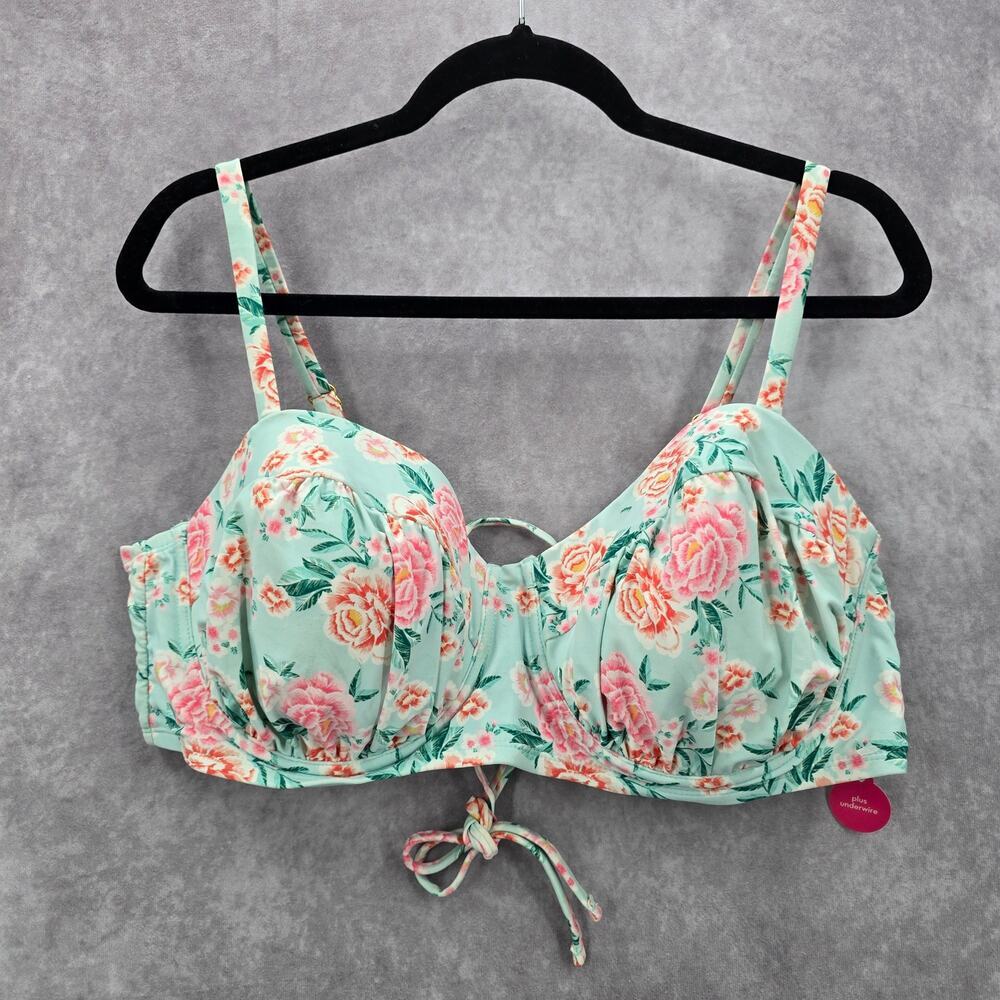 Xhilaration Blue Pink Floral Padded Wired String Bikini‎ Top Swimwear Plus 22W